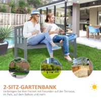 Gartenbank 2-Sitzer wetterfest mit Rückenlehne Holz grau
