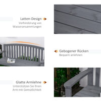 Gartenbank 2-Sitzer wetterfest mit Rückenlehne Holz grau