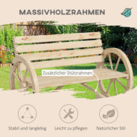 Naturfarbene 2-Sitzer Gartenbank im Landhausstil, belastbar bis 240kg.