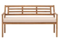 Gartenbank aus massiver Akazie mit beigem Kissen