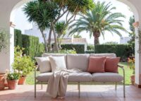 Aluminium Gartenbank 3-Sitzer mit Olefin-Polster hellgrün beige