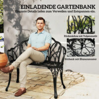 Gartenbank 2-Sitzer wetterfest mit Blumenmotiv Aluminium