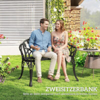 Gartenbank 2-Sitzer wetterfest mit Blumenmotiv Aluminium
