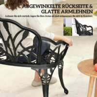 Gartenbank 2-Sitzer wetterfest mit Blumenmotiv Aluminium