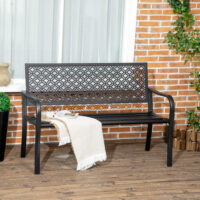 Gartenbank 2-Sitzer wetterfest mit Blumenmuster Metall schwarz