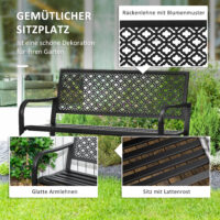 Gartenbank 2-Sitzer wetterfest mit Blumenmuster Metall schwarz