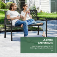 Gartenbank 2-Sitzer wetterfest mit Blumenmuster Metall schwarz