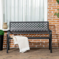 Gartenbank 2-Sitzer wetterfest mit Blumenmuster Metall schwarz