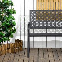 Gartenbank 2-Sitzer wetterfest mit Blumenmuster Metall schwarz