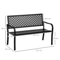 Gartenbank 2-Sitzer wetterfest mit Blumenmuster Metall schwarz