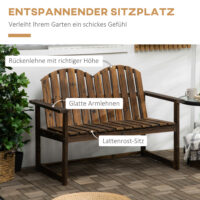 Verkohlte Holz-Gartenbank für zwei Personen, belastbar bis 240kg.