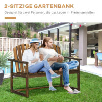 Verkohlte Holz-Gartenbank für zwei Personen, belastbar bis 240kg.