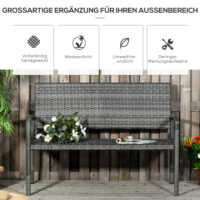 Graue Gartenbank in Rattanoptik, belastbar bis 320kg, ideal für den Balkon.