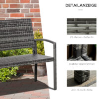 Graue Gartenbank in Rattanoptik, belastbar bis 320kg, ideal für den Balkon.