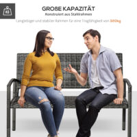 Graue Gartenbank in Rattanoptik, belastbar bis 320kg, ideal für den Balkon.