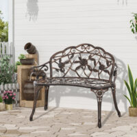 Gartenbank 2-Sitzer Retro mit Blumenmuster Metall bronze