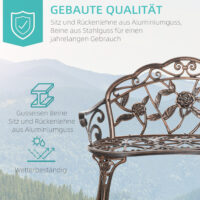 Gartenbank 2-Sitzer Retro mit Blumenmuster Metall bronze