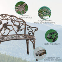 Gartenbank 2-Sitzer Retro mit Blumenmuster Metall bronze