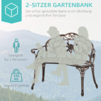 Gartenbank 2-Sitzer Retro mit Blumenmuster Metall bronze