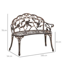 Gartenbank 2-Sitzer Retro mit Blumenmuster Metall bronze