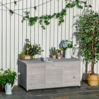 Garten Aufbewahrungsbox Kissenbox belüftet Holz grau