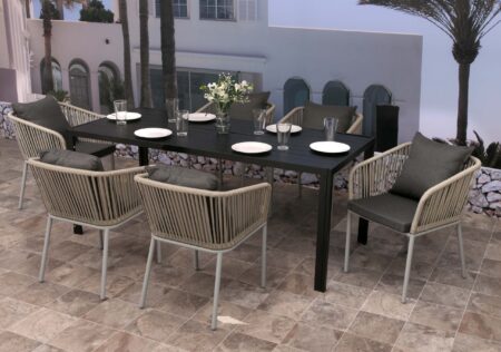 Garten Essgruppe aus Aluminium mit 6 Stühlen und Kissen grau wetterfest