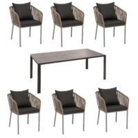 Garten Essgruppe aus Aluminium mit 6 Stühlen und Kissen grau wetterfest