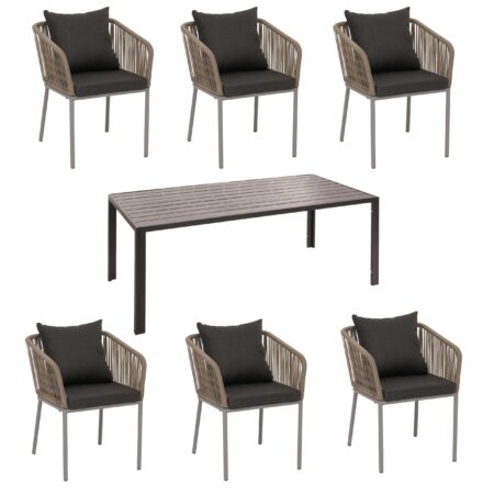 Garten Essgruppe aus Aluminium mit 6 Stühlen und Kissen grau wetterfest