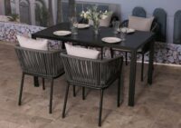 Gartengarnitur aus Aluminium anthrazit Tisch und 4 Stühle 140x80 cm wetterfest