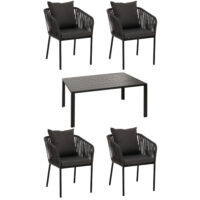 Gartengarnitur aus Aluminium anthrazit 5-teilig wetterfest mit Kissen