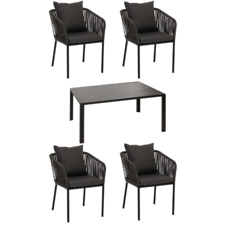 Gartengarnitur aus Aluminium anthrazit 5-teilig wetterfest mit Kissen