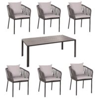 Gartengarnitur aus Aluminium anthrazit Tisch 180x80 cm mit 6 Stühlen