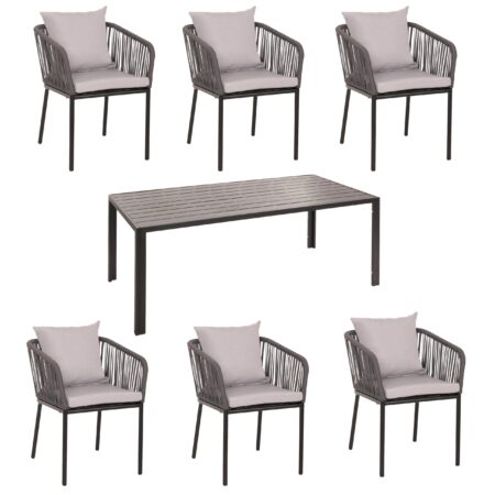 Gartengarnitur aus Aluminium anthrazit Tisch 180x80 cm mit 6 Stühlen
