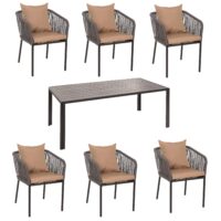 Gartengarnitur Set aus Aluminium anthrazit Tisch und 6 Stühle wetterfest