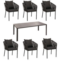 Gartengarnitur 7-teilig aus Aluminium anthrazit wetterfest mit Kissen