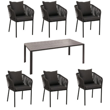 Gartengarnitur 7-teilig aus Aluminium anthrazit wetterfest mit Kissen
