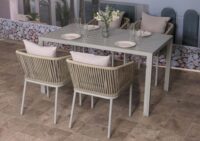 Gartengarnitur aus Aluminium grau wetterfest mit Tisch und 4 Stühlen