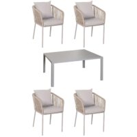 Gartengarnitur aus Aluminium grau wetterfest mit Tisch und 4 Stühlen