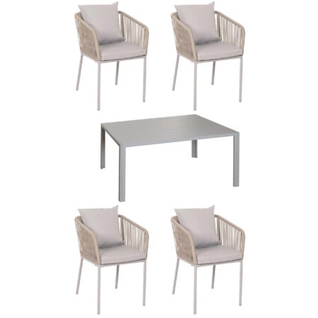 Gartengarnitur aus Aluminium grau wetterfest mit Tisch und 4 Stühlen