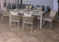 Gartengarnitur 7-teilig aus Aluminium grau mit Seilgeflecht wetterfest