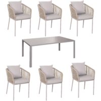 Gartengarnitur 7-teilig aus Aluminium grau mit Seilgeflecht wetterfest