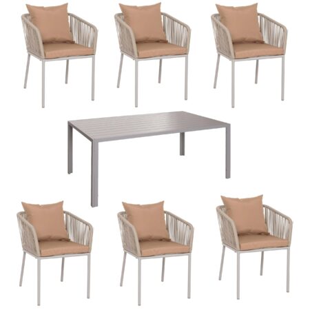 Gartengarnitur 7-teilig aus Aluminium grau taupe Tisch und 6 Stühle