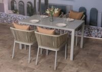 Gartengarnitur aus Aluminium mit Seilgeflecht grau Tisch und 4 Stühle