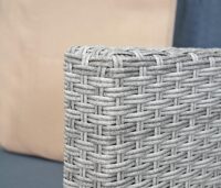 Runde Poly-Rattan Gartengarnitur grau mit dunkelgrauen Polstern