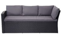 Polyrattan Gartengarnitur schwarz mit Esstisch und dunkelgrauen Kissen