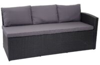 Polyrattan Gartengarnitur schwarz mit Esstisch und dunkelgrauen Kissen