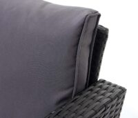 Polyrattan Gartengarnitur schwarz mit Esstisch und dunkelgrauen Kissen