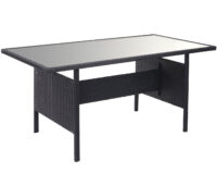 Polyrattan Gartengarnitur schwarz mit Esstisch und dunkelgrauen Kissen