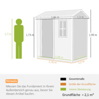 Gartenhaus wetterfest mit Boden Fenster und abschliessbarer Tür Kunststoff grau
