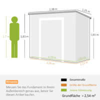Gartenhaus Kunststoff mit Boden und Fenster 2,4x1,3m grau